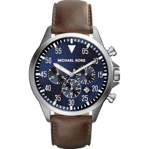 michael kors landaulet chronograph brown leather strap watch|Men's Brown Designer Watches .